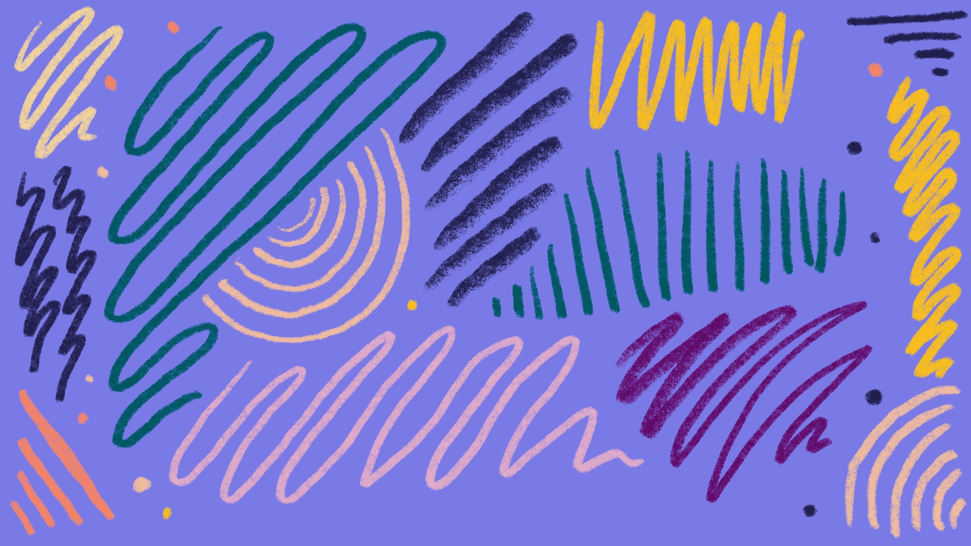 Purple background with squiggly lines in different colours