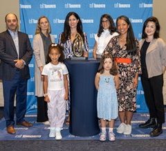 Photo of ArtworksTO partners, Andrew Suri, Lindsay Maynard, Laura Metcalfe, Ines Aguileta, Angie Aranda, Anna Suzuki and family. 