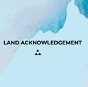 text reads, land acknowledgement on a light blue backgrount, with gradient wave, under the text there are three triangles place in a triangle position