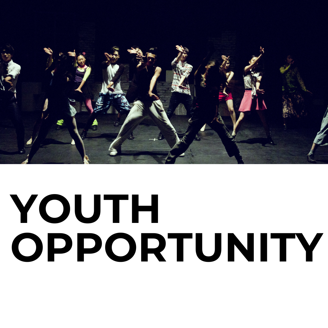 Square image of young people performing on stage. Lower text reads: Youth Opportunity